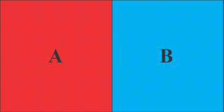 Esquema sencillo de un límite convergente. Cada color representa una placa. La placa B en este caso iría introduciendose bajo la A.
