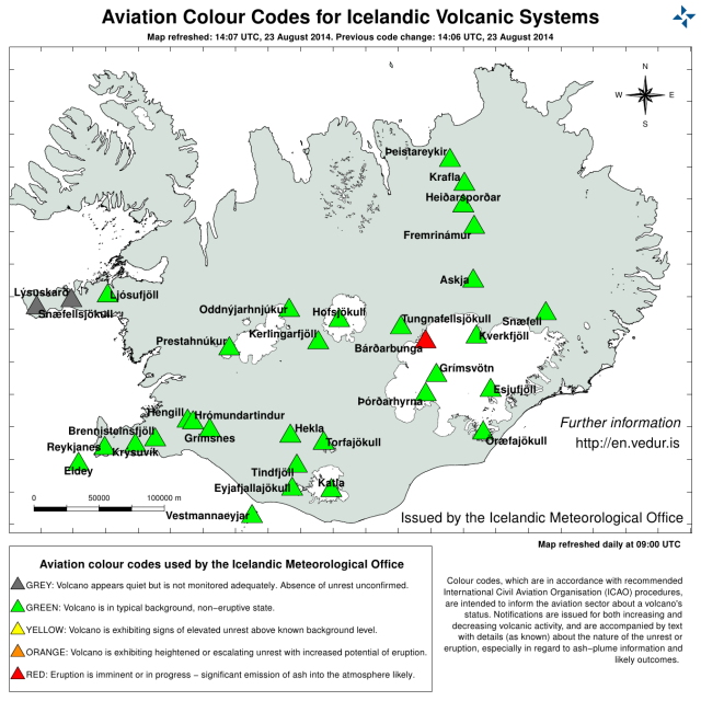 Bárðarbunga en código rojo. La erupción ha comenzado y requiere el cierre del espacio aéreo a su alrededor.