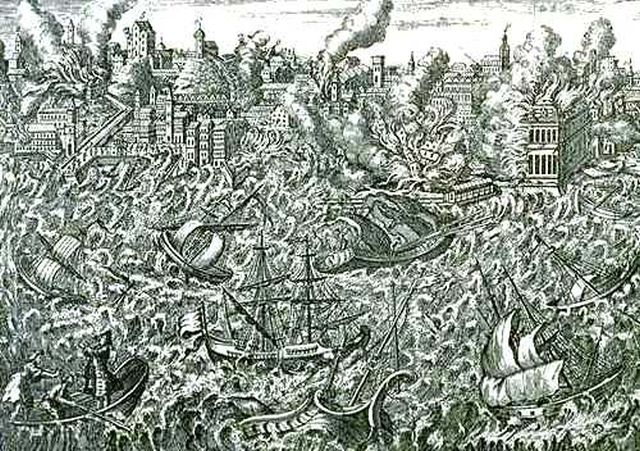 Grabado de la época del Terremoto de Lisboa de 1755