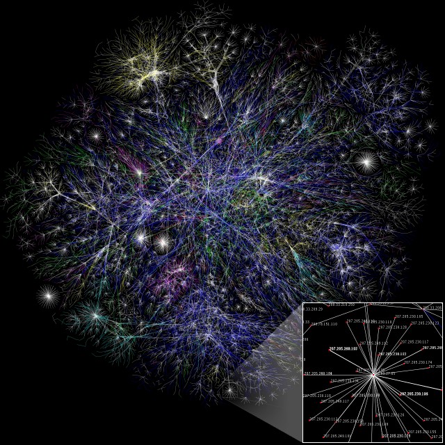 Mapa de conexiones de internet entre dos nodos vecinos obtenido en 2005 (más información).