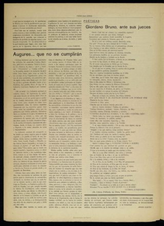 Poema "Giordano Bruno, ante sus jueces" en Tribuna Libre
