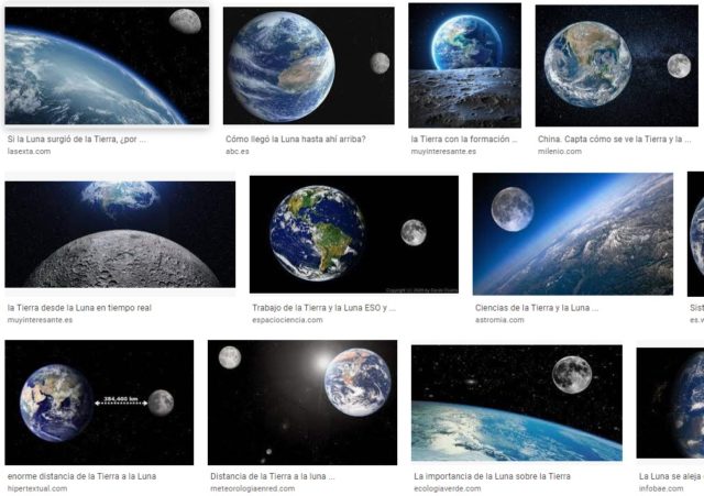 Algunas de las primeras imágenes que aparecen al buscar “tierra y luna” en Google Search.
