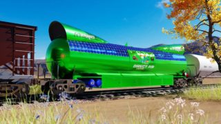 Imagen de síntesis de un vagón DAC de CO2Rail Company en un tren.