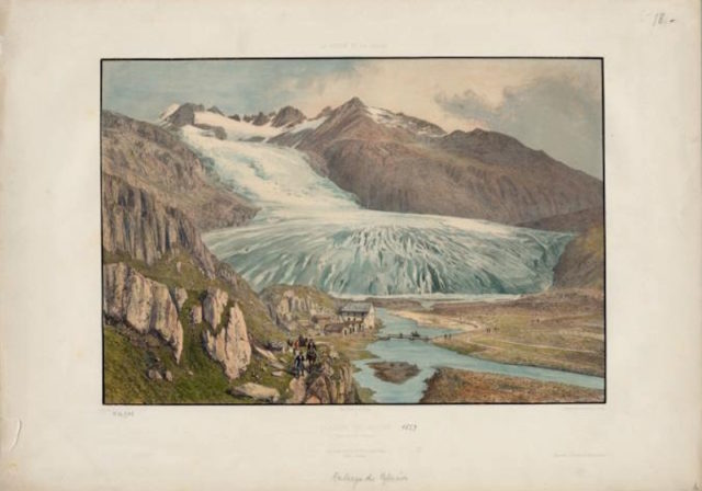 El glaciar del Ródano en un grabado de 1859