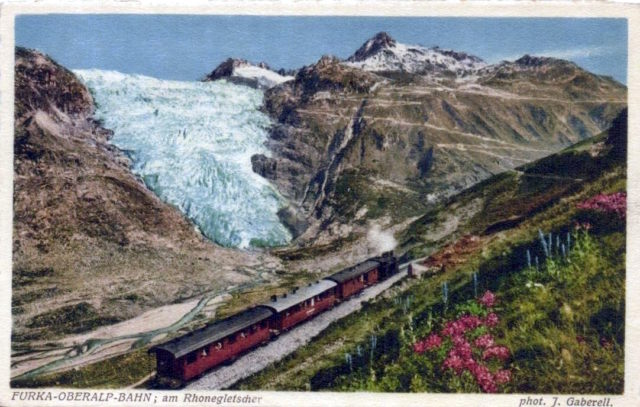 El ferrocarril de vapor de la Furka, hacia 1930.