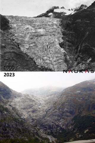 Glaciar del Ródano 1900 y 2023